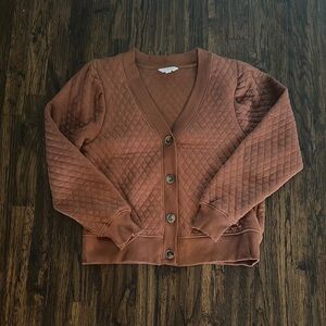 Quilted Button-Up Cardigan - Brown